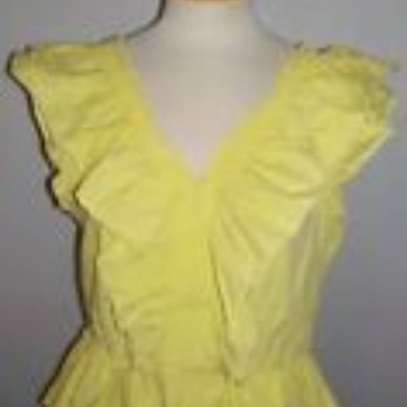 CECE BY CYNTHIA STEFFE MS SIZE LARGE BRIGHT YELLOW RUFFLE FRONT PEPLUM BLOUSE - Picture 5 of 6